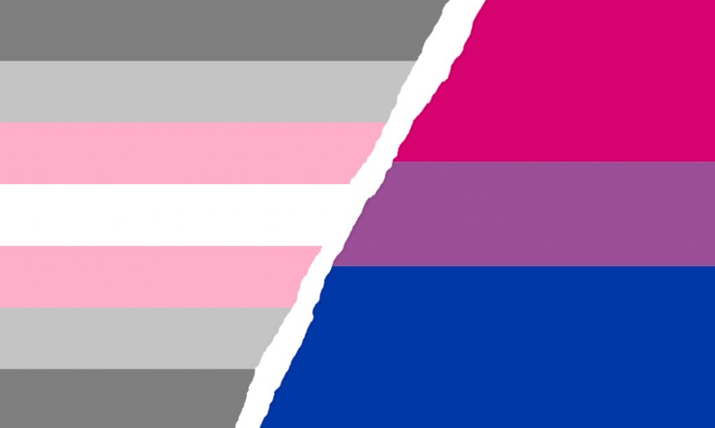 Fusion der Pride-Flaggen Demifrau und Bisexuell