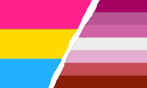 Fusion der Pride-Flaggen Pansexuell und Lesbisch